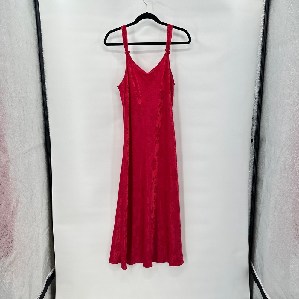 Red Satin Maxi Slip Dress Large Lingerie Style Floral Y2K 90s Romantic Statement